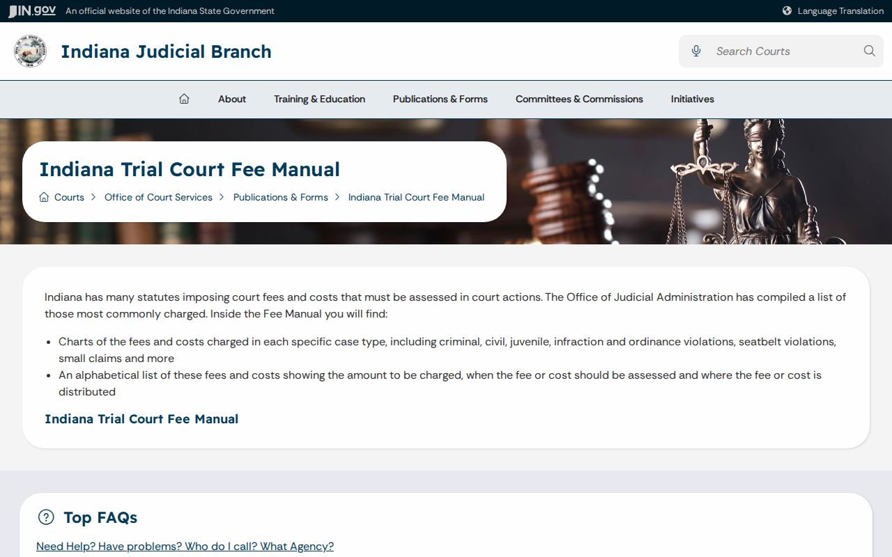 Indiana current fee guidance for Montgomery County civil dockets