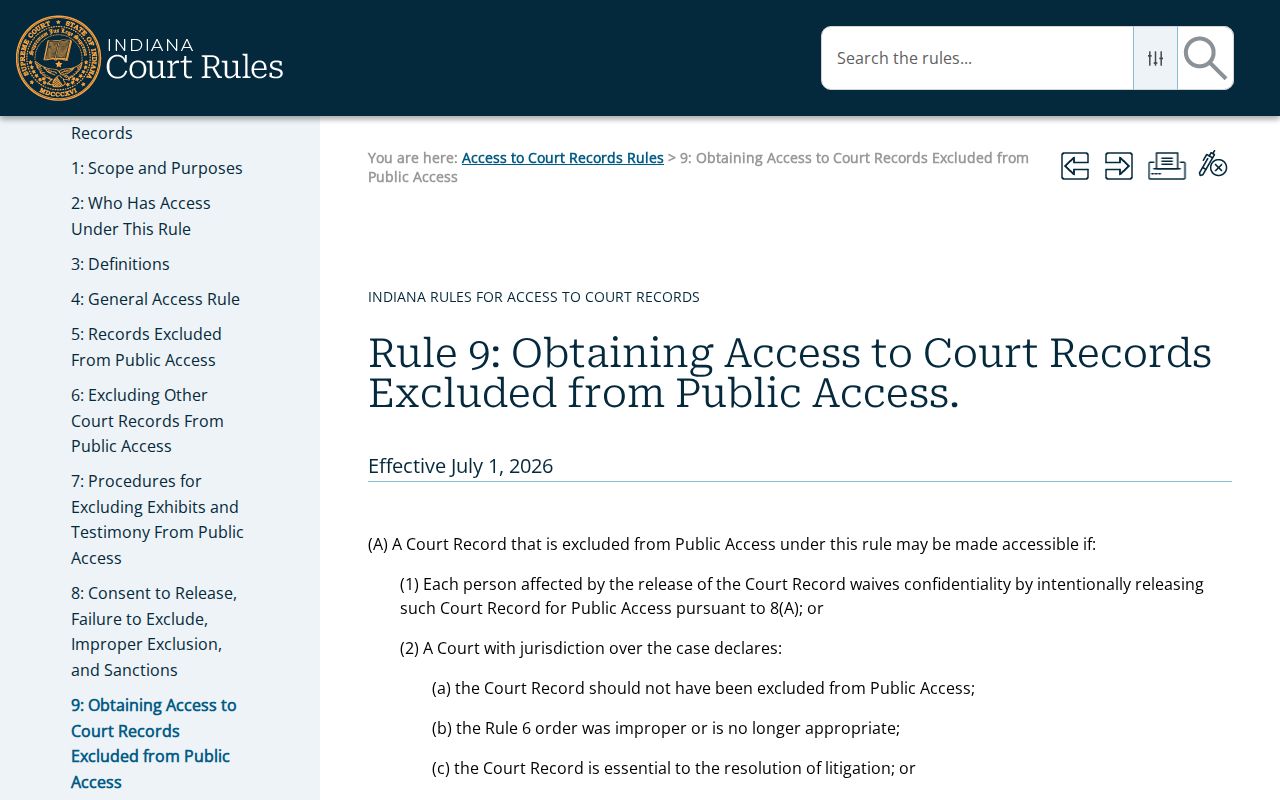Indiana excluded-record request rules for Montgomery County civil dockets