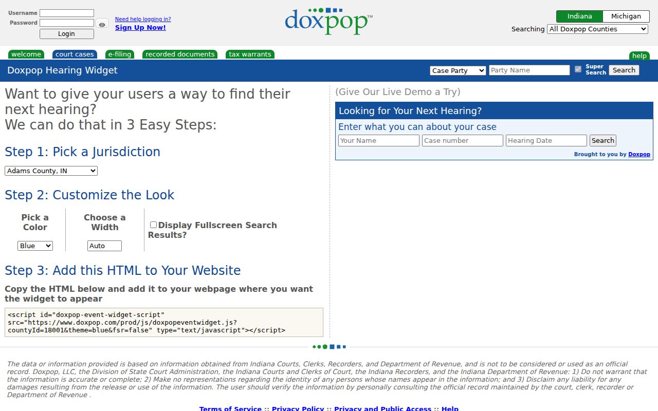 Doxpop hearing search for Montgomery County court dates