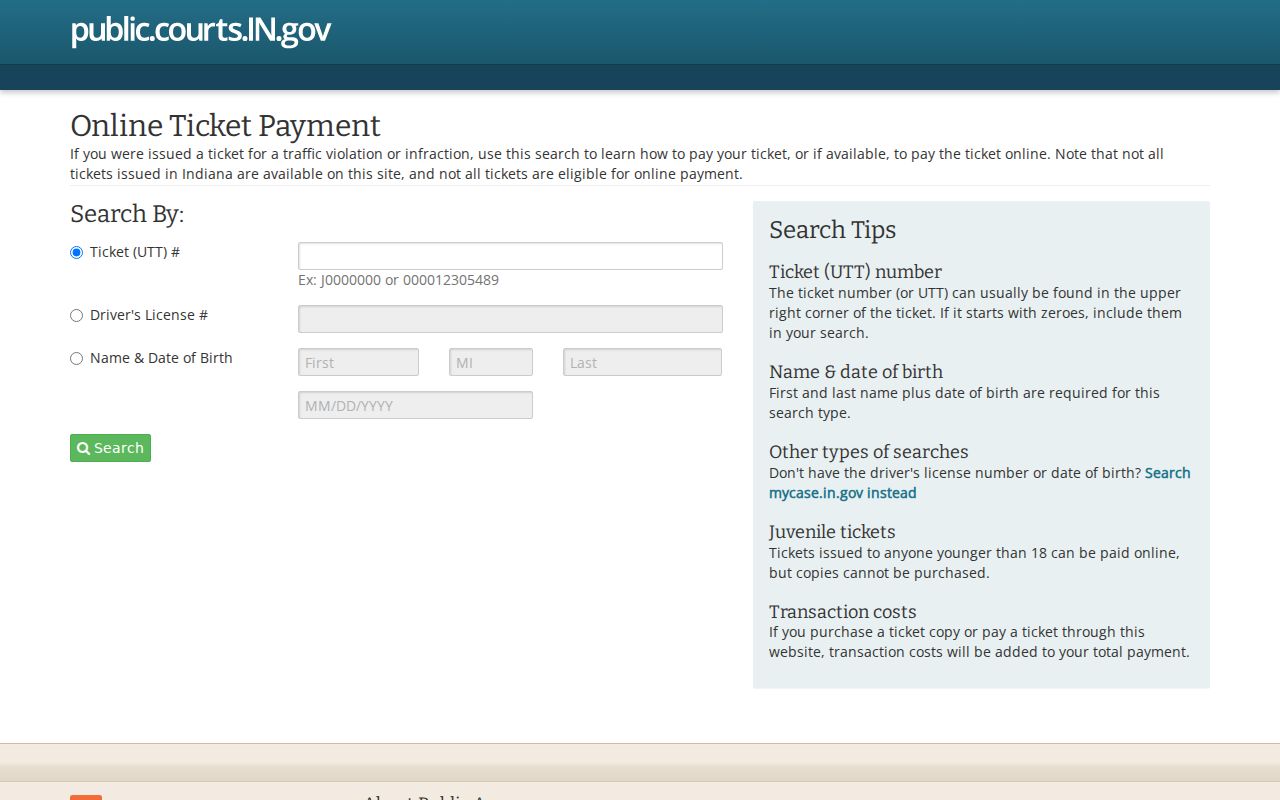 Montgomery County traffic ticket search and payment in Indiana ePay